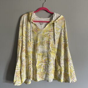 Women’s Koolaburra By Ugg 3X Yellow Flowy Top Hood Pocket Leaves Floral Summer
